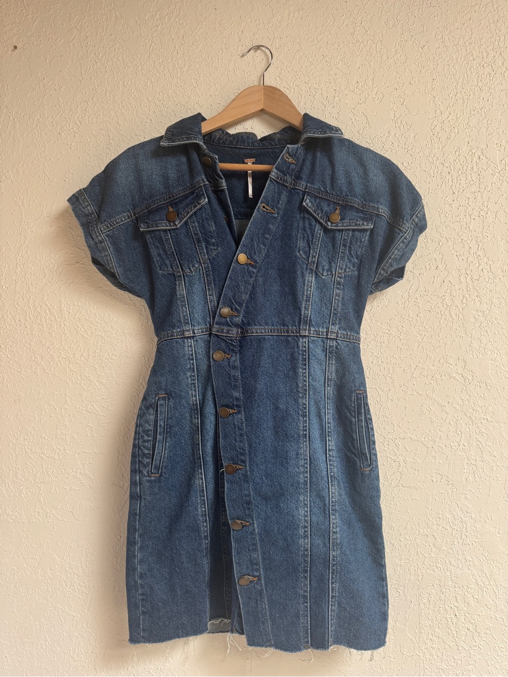 Free People Blue Denim Button-Front Mini Dress